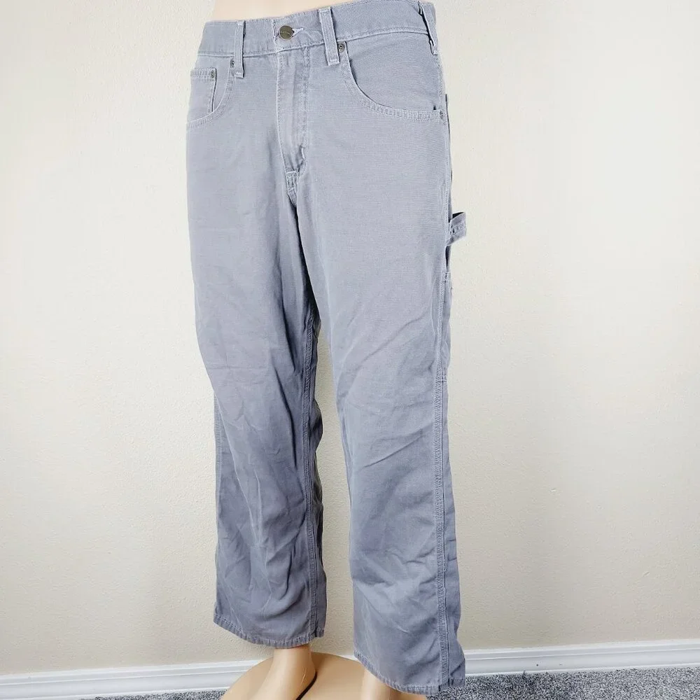 Carhartt Men's Charcoal Grey Loose Fit Canvas Carpenter Work Pants Size 32x30